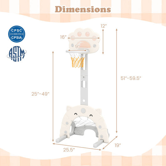 3 in 1 Kids Basketball Hoop with Basketball and Foldable Rim-Gray