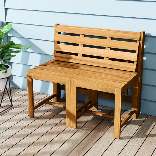 3-in-1 Outdoor Acacia Wood Loveseat Bench Furniture with Slatted Seat