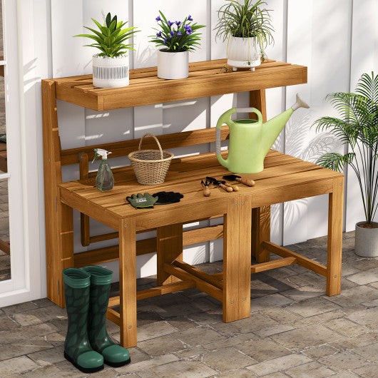 3-in-1 Outdoor Acacia Wood Loveseat Bench Furniture with Slatted Seat