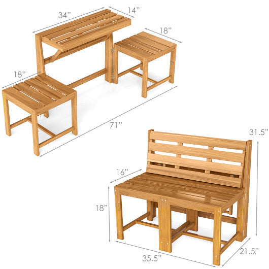 3-in-1 Outdoor Acacia Wood Loveseat Bench Furniture with Slatted Seat