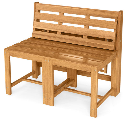 3-in-1 Outdoor Acacia Wood Loveseat Bench Furniture with Slatted Seat