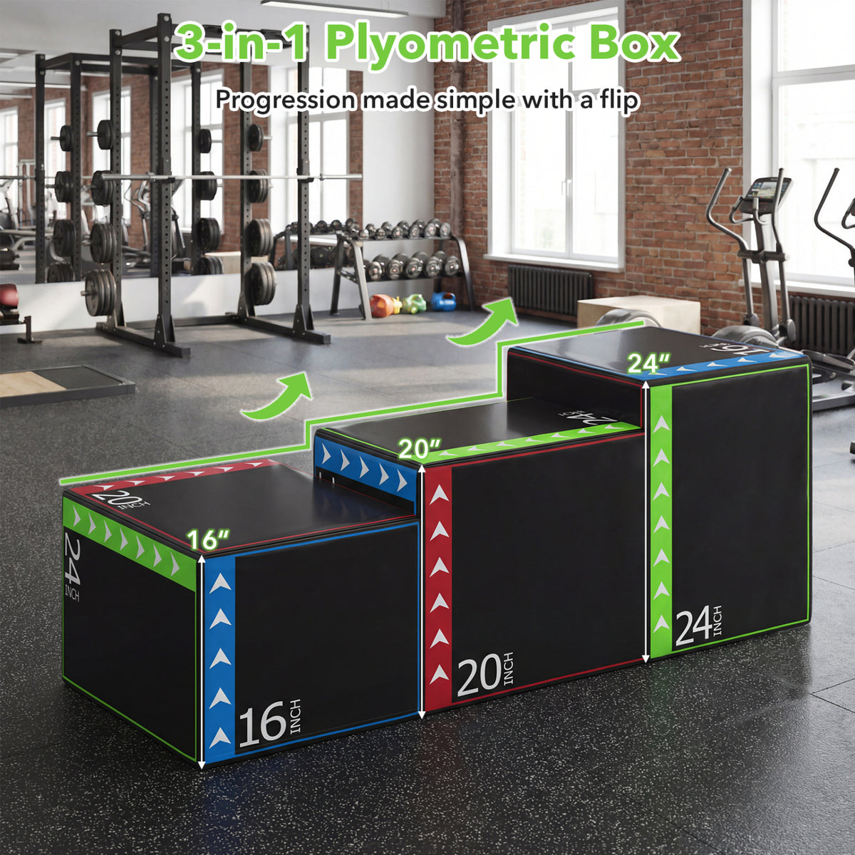 3-in-1 Plyometric Box 16 x 20 x 24 Inches Soft Plyo Jump Box