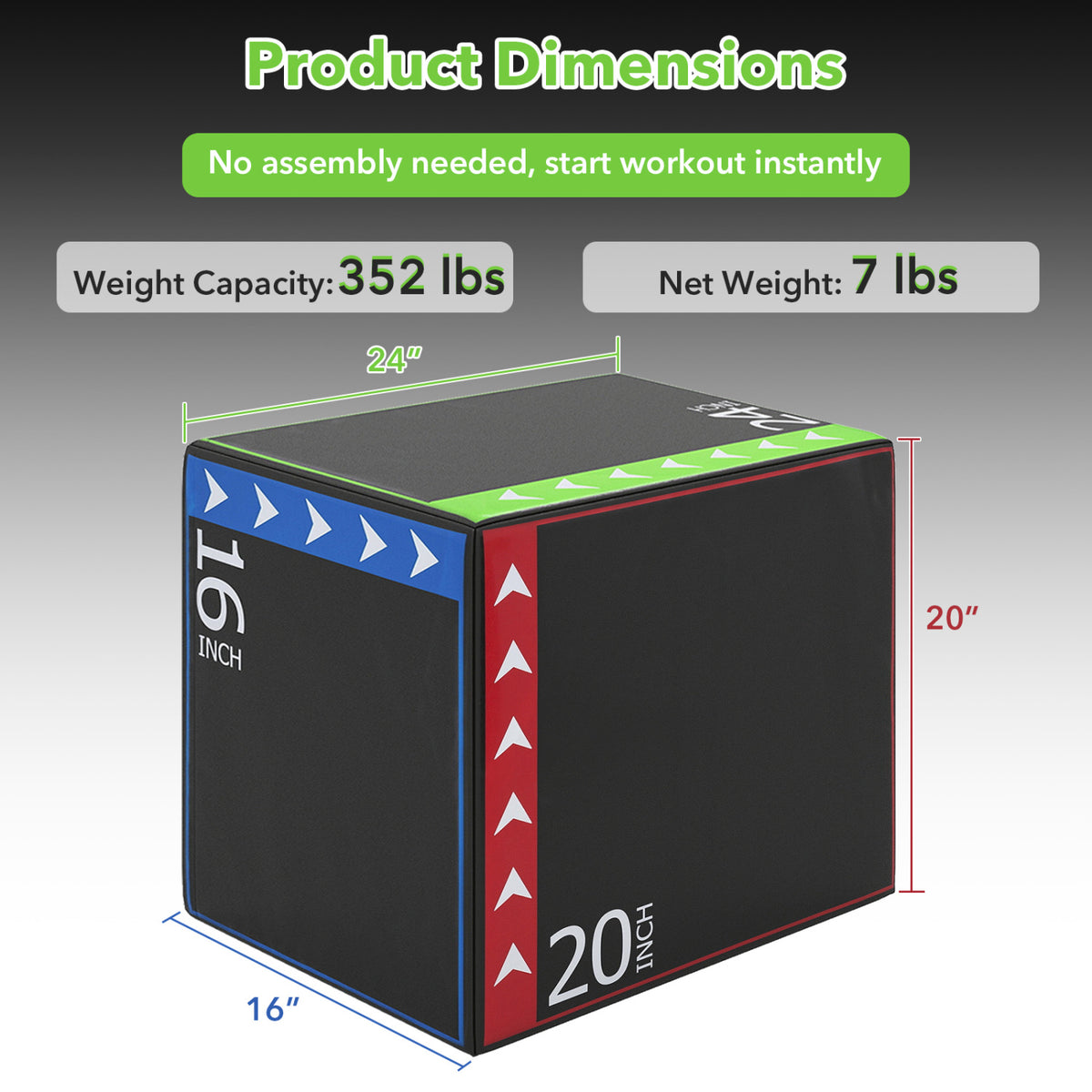 3-in-1 Plyometric Box 16 x 20 x 24 Inches Soft Plyo Jump Box