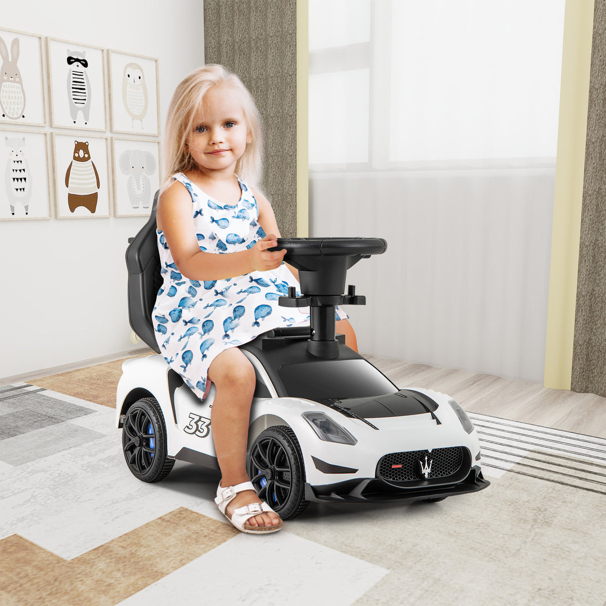 3-in-1 Ride on Push Car Maserati Licensed Sliding Car with Music-White