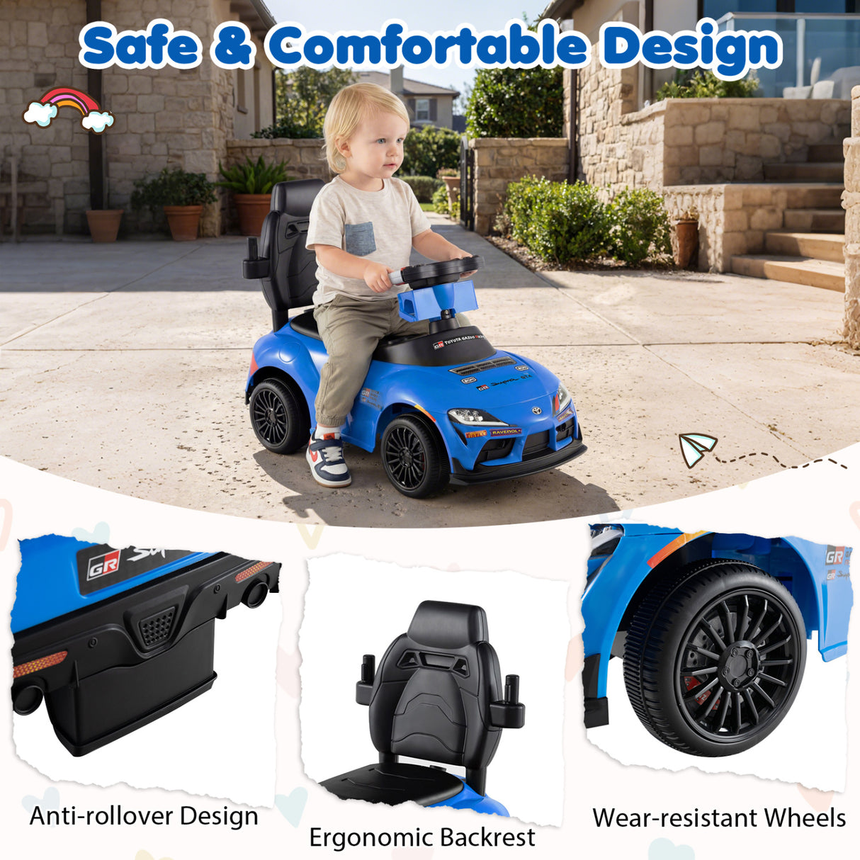3-in-1 Toyota Licensed Foot-to-Floor Stroller Sliding Walking Toy-Blue
