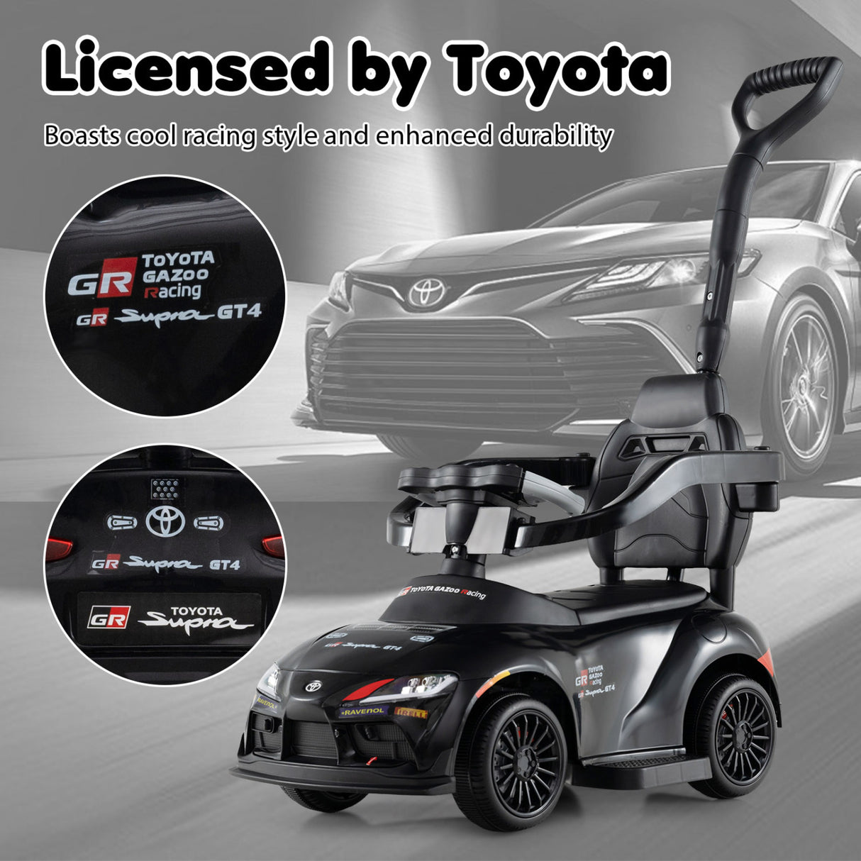 3-in-1 Toyota Licensed Foot-to-Floor Stroller Sliding Walking Toy-Black