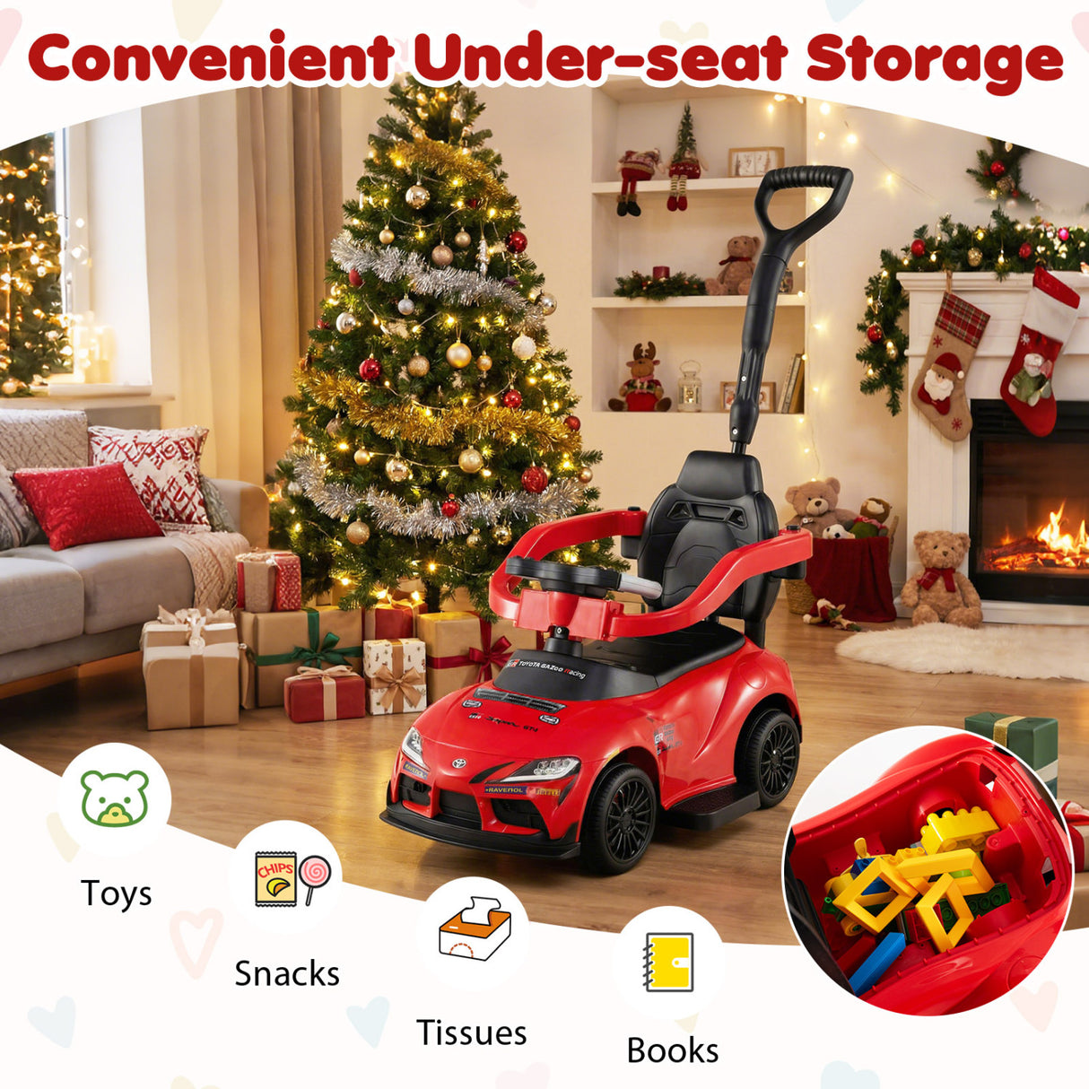 3-in-1 Toyota Licensed Foot-to-Floor Stroller Sliding Walking Toy-Red