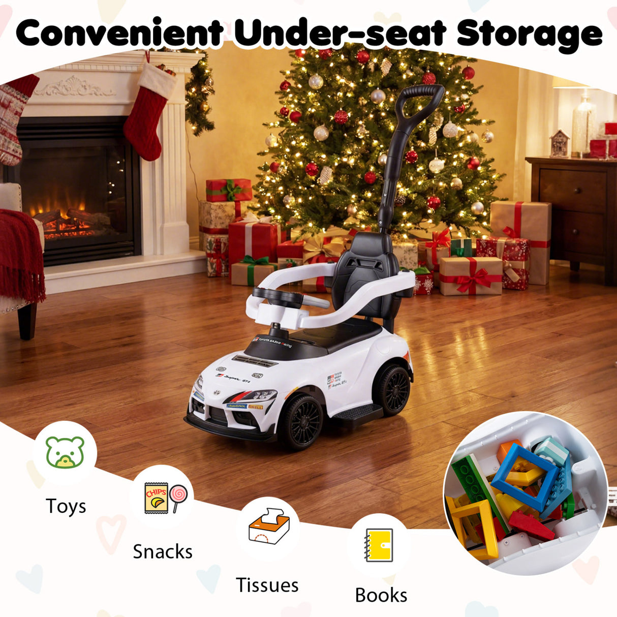 3-in-1 Toyota Licensed Foot-to-Floor Stroller Sliding Walking Toy-White