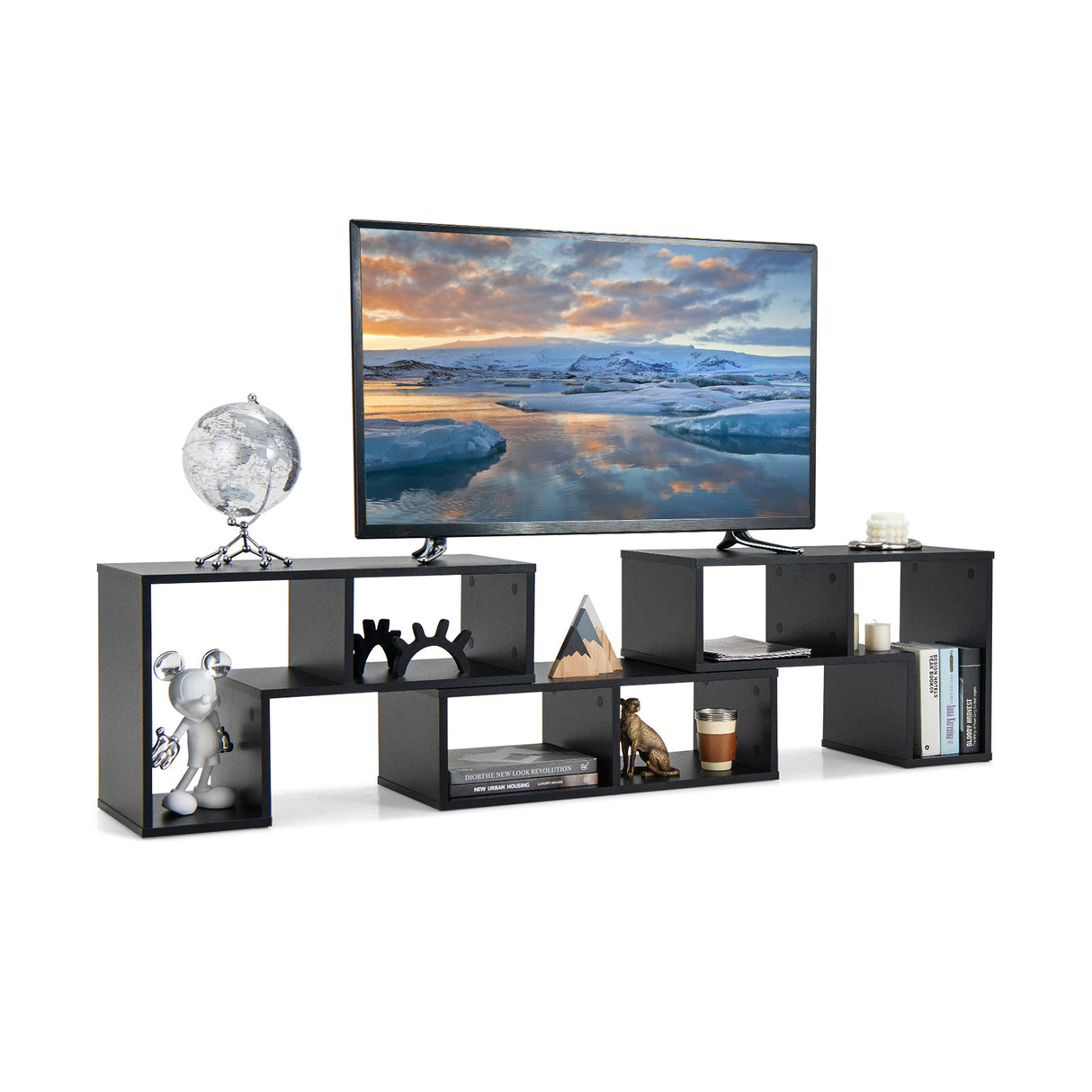 3 Pieces Adjustable TV Stand for TVs up to 65 Inch with Shelves-Black
