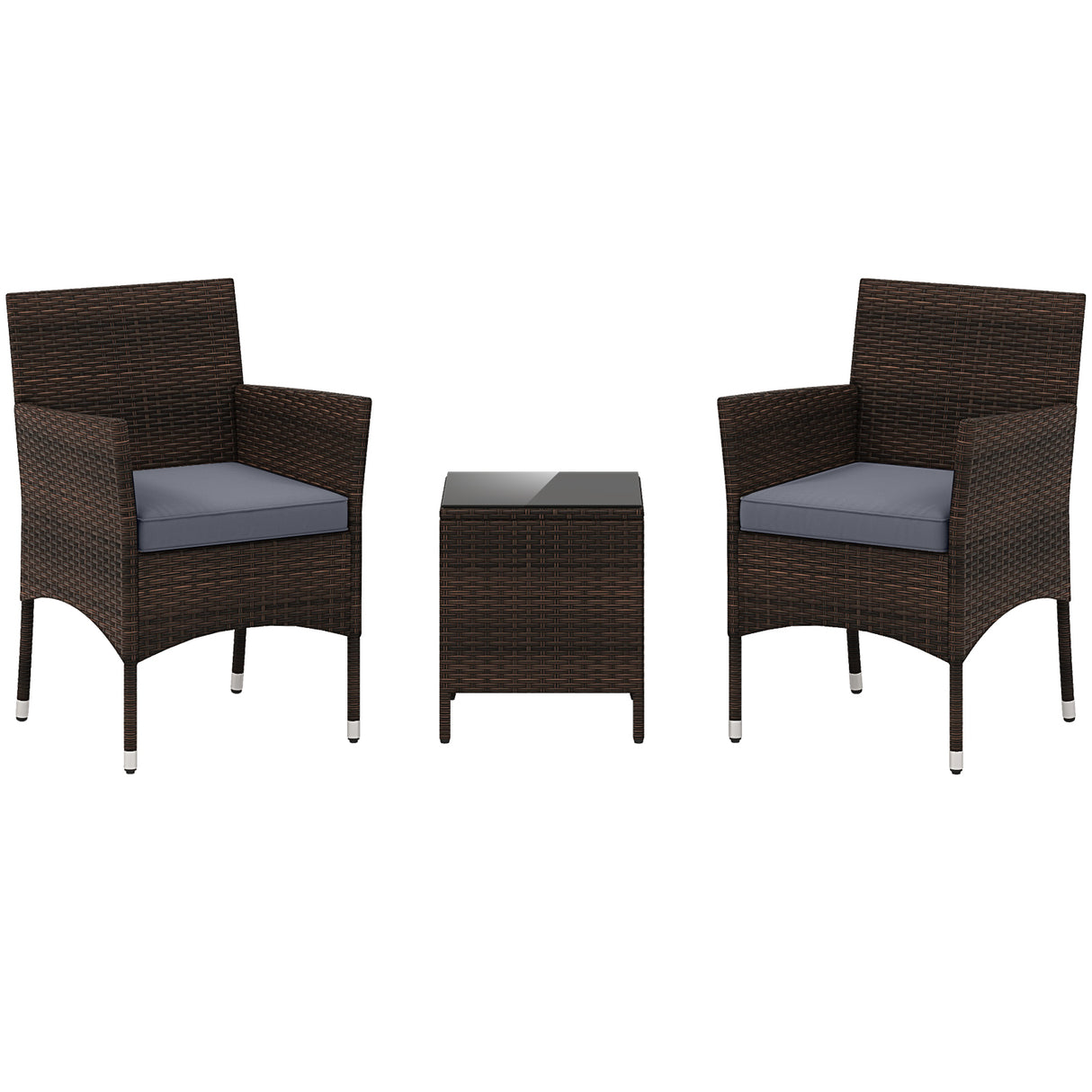 3 Pieces Outdoor Conversation Set with Cushioned Seat and Glass Tabletop-Gray