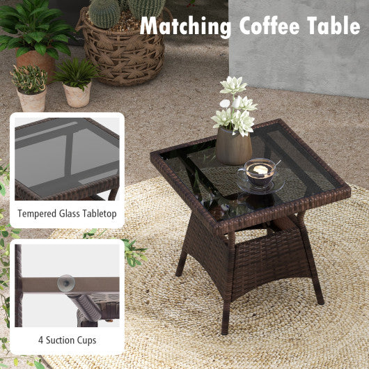 3 Pieces Outdoor Rocking Set with Tempered Glass Coffee Table for Backyard Poolside-Black