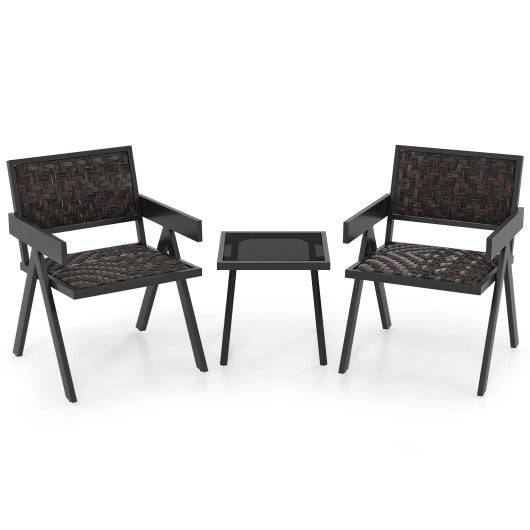 3 Pieces Patio PE Wicker Bistro Set with Quick-Drying Foam-Black