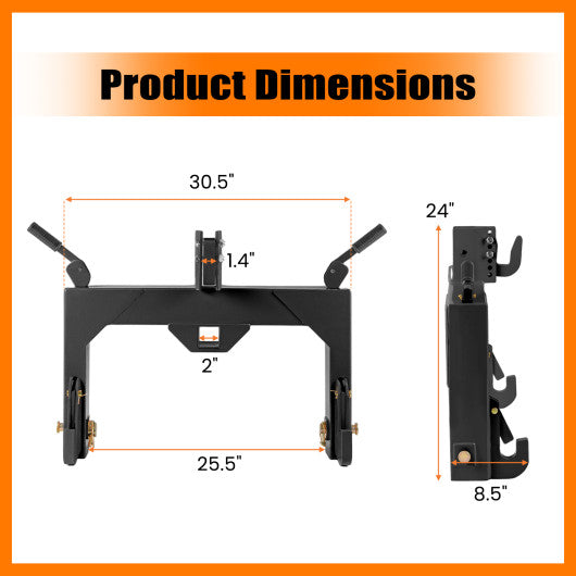 3-Point Quick Hitch with 5 Level Adjustable Bolt for Farming-Black