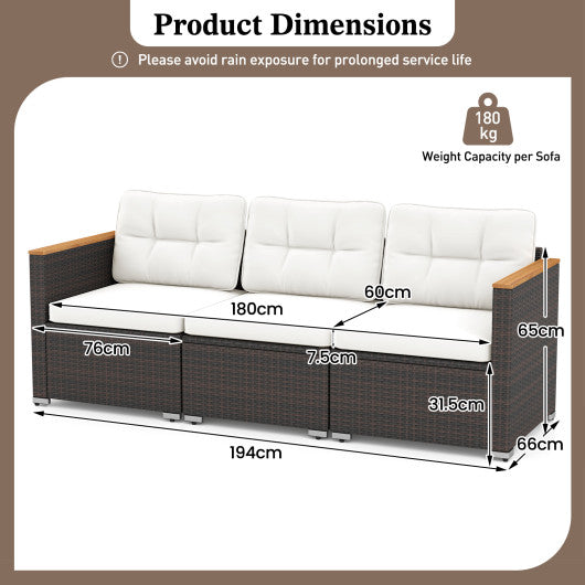3-Seat Patio Couch Sofa with Deep Seating and Cushion-White