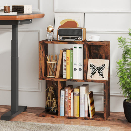 3-Tier Bookshelf with Display Shelf for Small Space-Rustic Brown