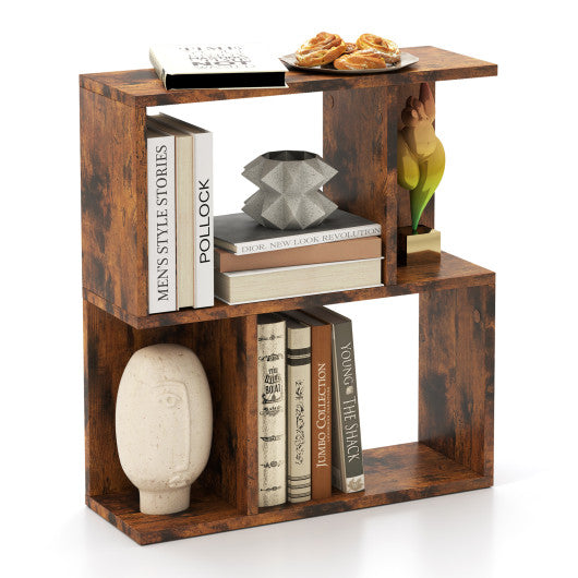 3-Tier Bookshelf with Display Shelf for Small Space-Rustic Brown
