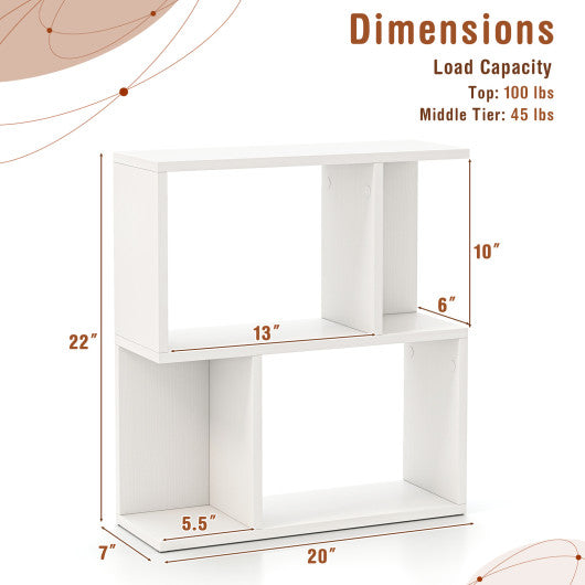 3-Tier Bookshelf with Display Shelf for Small Space-White
