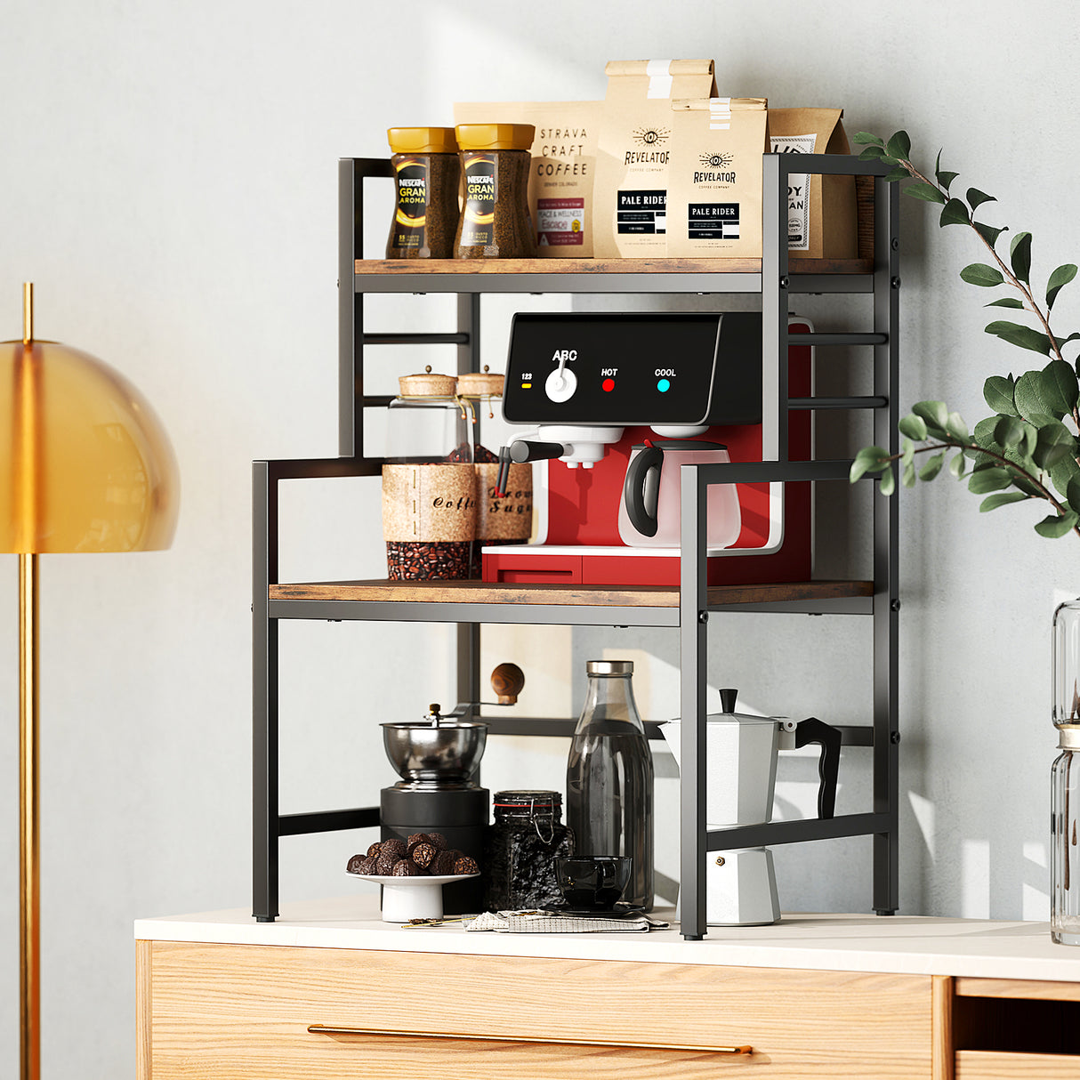 3-Tier Microwave Stand with 2 Open Shelves and Heavy-duty Metal Frame-Rustic Brown