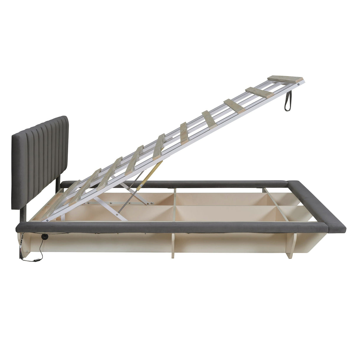 Upholstered Floating Hydrualic Platform Bed With LED Light And USB Port by Couch.com