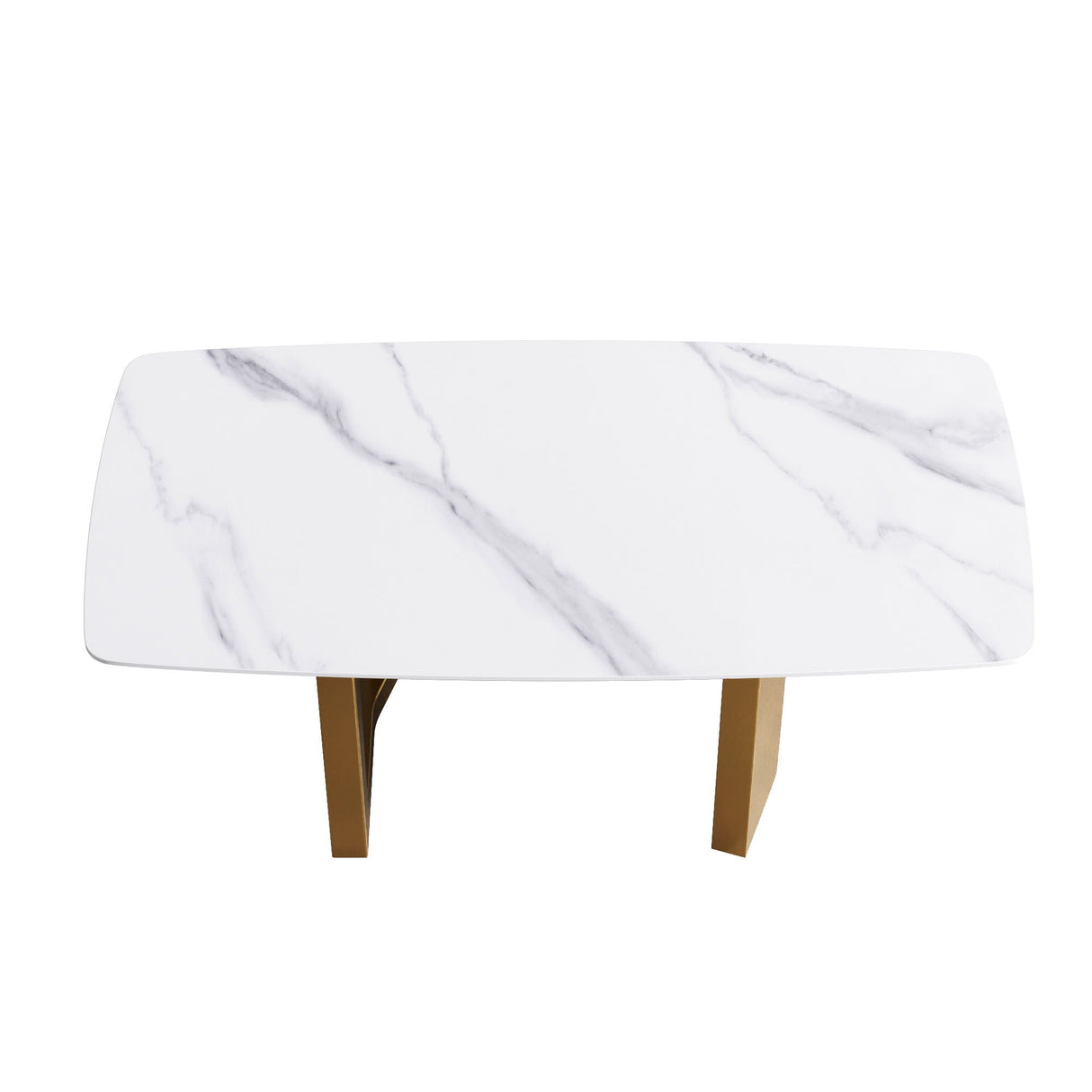 70.87" Modern Artificial Stone White Curved Metal Leg Dining Table - White / Gold by Couch.com