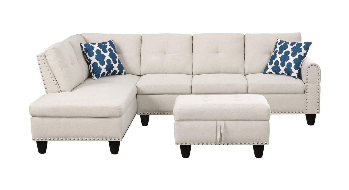 Alger - Wide Left Hand Facing Sofa & Chaise With Ottoman - Beige by Couch.com