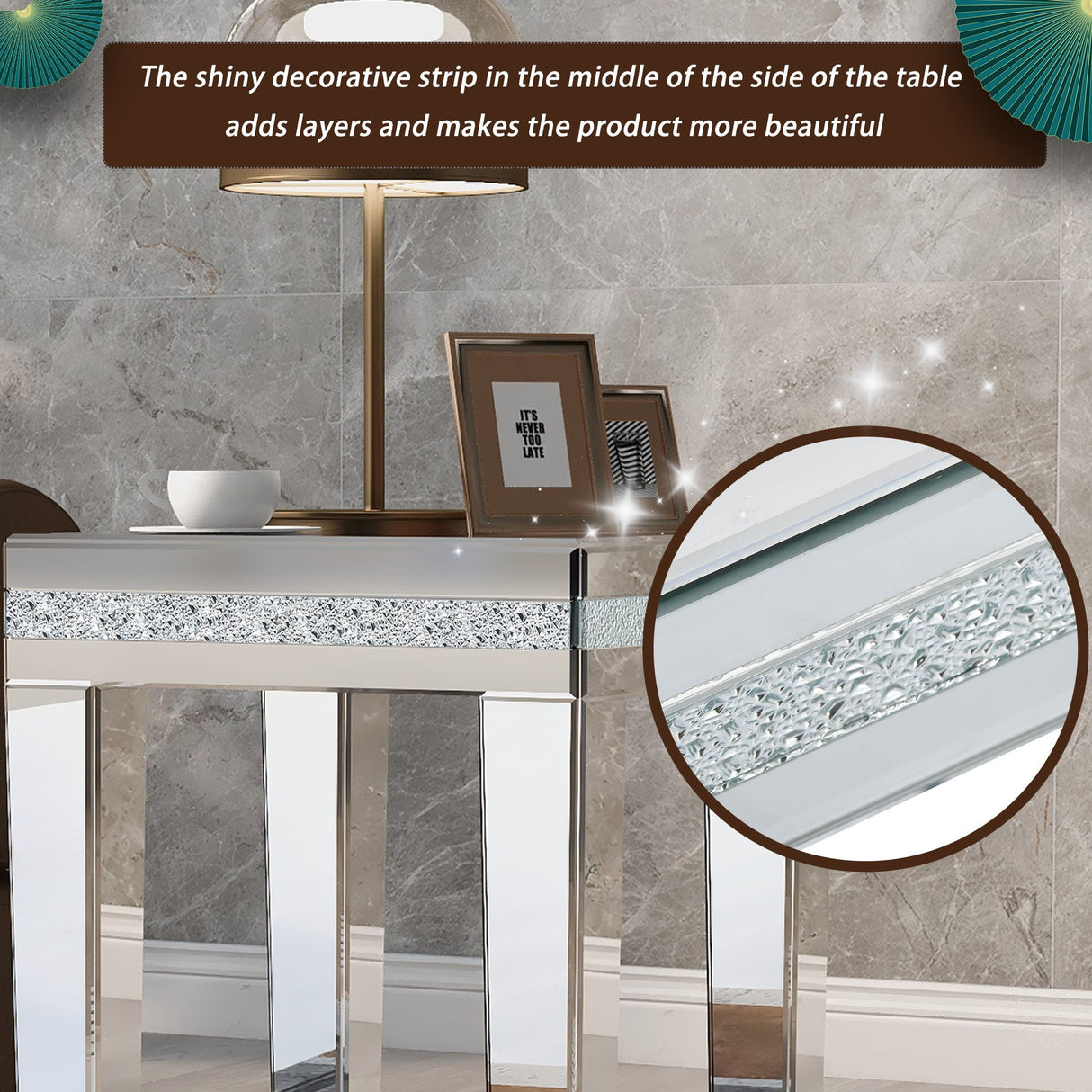 Fashionable Modern Glass MirroredTable With Crystal Design And Adjustable Height Legs by Couch.com