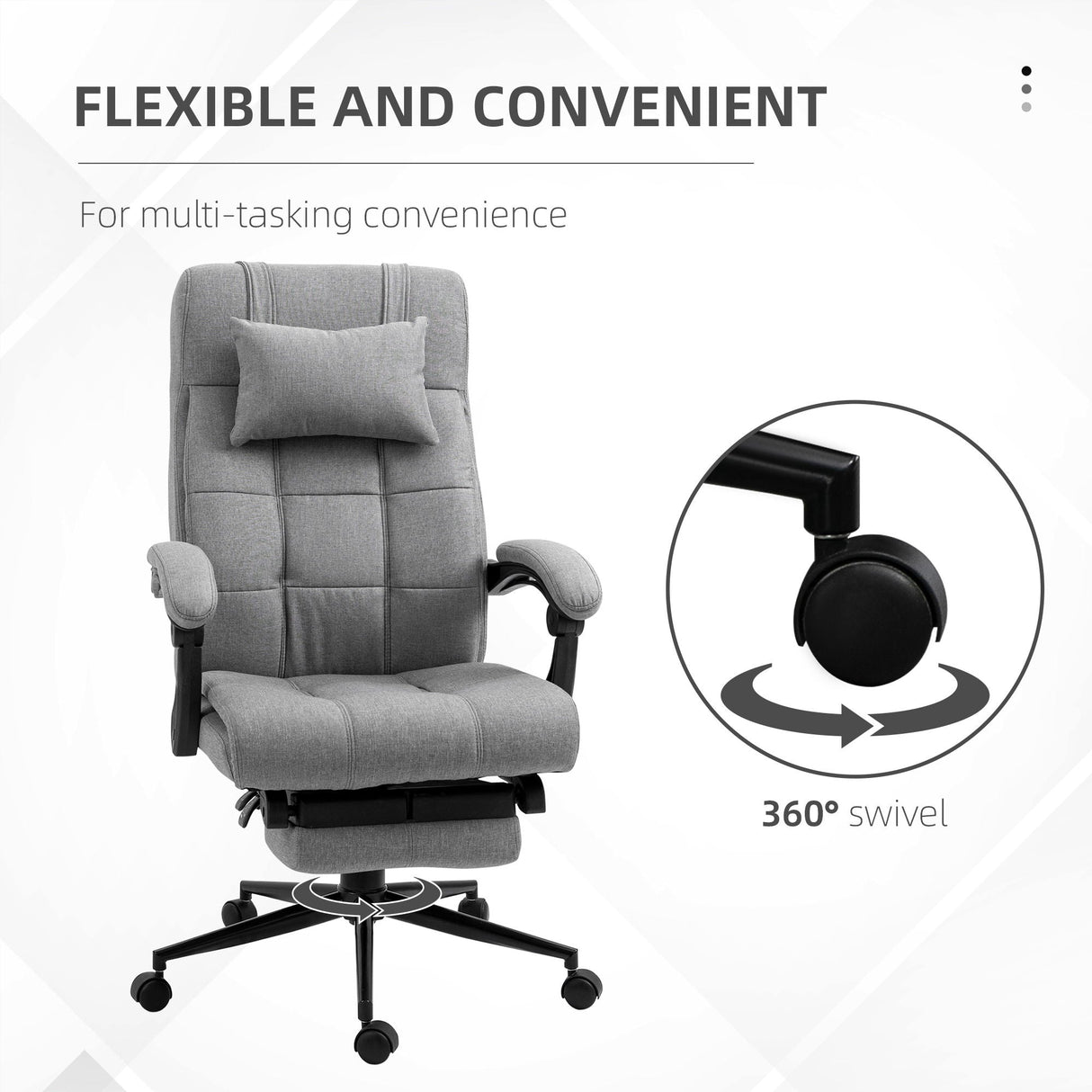 Vinsetto - Executive Linen-Feel Fabric Office Chair High Back Swivel Task Chair With Adjustable Height Upholstered Retractable Footrest, Headrest And Padded Armrest - Light Gray by Couch.com