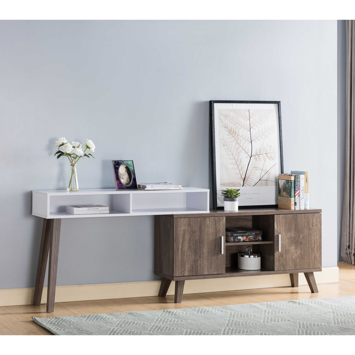 Home Entryway Console Table With Multi - Storage Compartments, Display Cabinet - Hazelnut / White by Couch.com