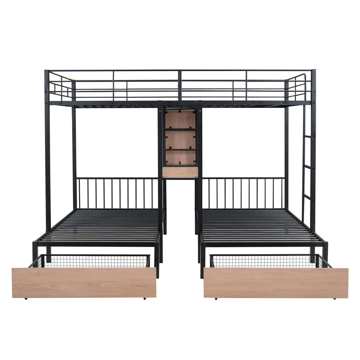 Triple Bunk Bed With Drawers, Multi-Functional Frame With Desks And Shelves In The Middle by Couch.com