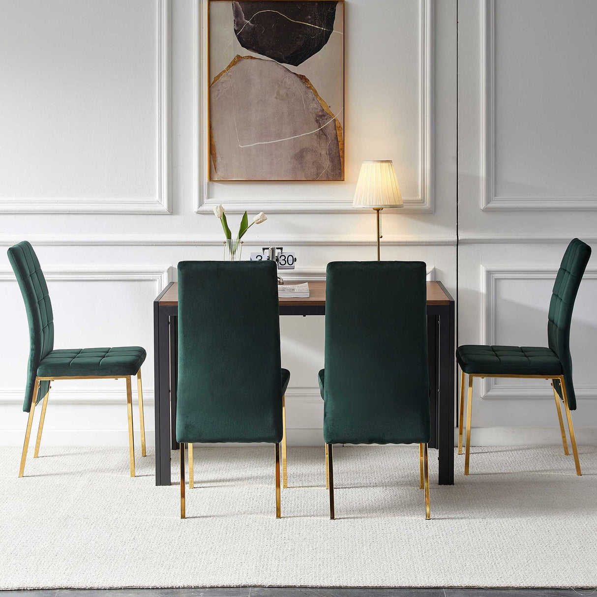 5 Pieces Dining Set Including Velvet High Back Golden Color Legs Nordic Dining Chair & Creative Design Dining Table by Couch.com
