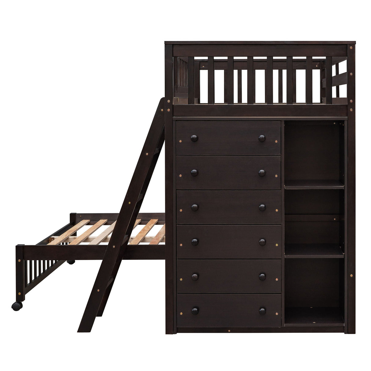 Bunk Bed With 6 Drawers And Flexible Shelves, Bottom Bed With Wheels by Couch.com