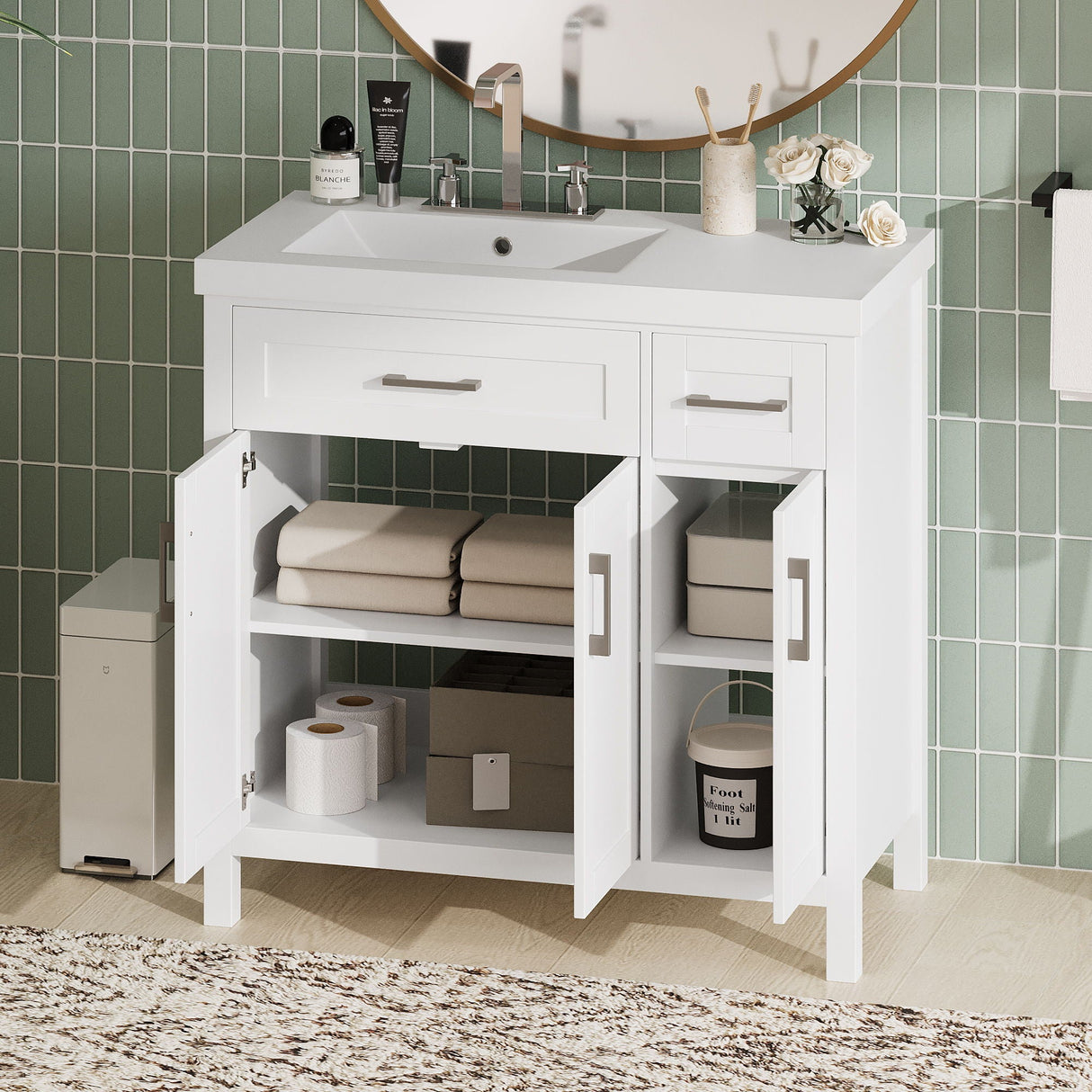 Bathroom Vanity Cabinet With Resin Integrated Sink - 2 Drawers, 3 Doors by Couch.com