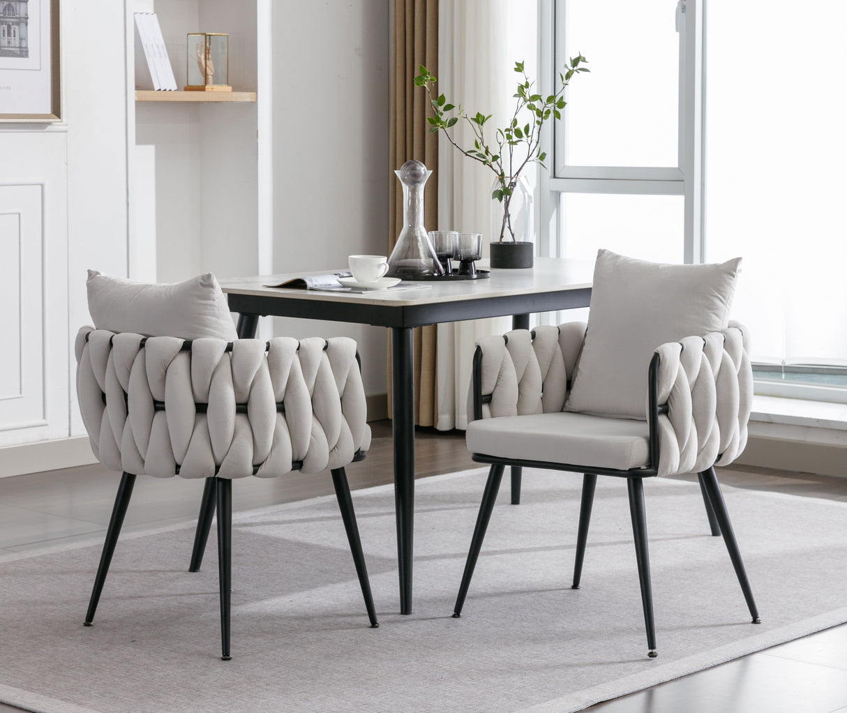 Modern Velvet Dining Chairs (Set of 2) Hand Weaving Accent Chairs Living Room Chairs Upholstered Side Chair With Metal Legs For Dining Room Kitchen Vanity Living Room by Couch.com