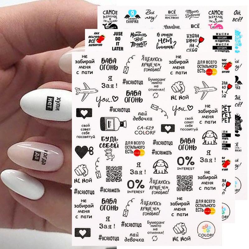 3D Nail Sticker Russian English Letter Sticker For Nails Foil Love Heart Design Accessories Fashion Manicures Sticker Decoration Nail Art Stickers Water Transfer Nail Decals Full Wraps Gradient Acrylic Nail Kits for Women Manicure Decoration
