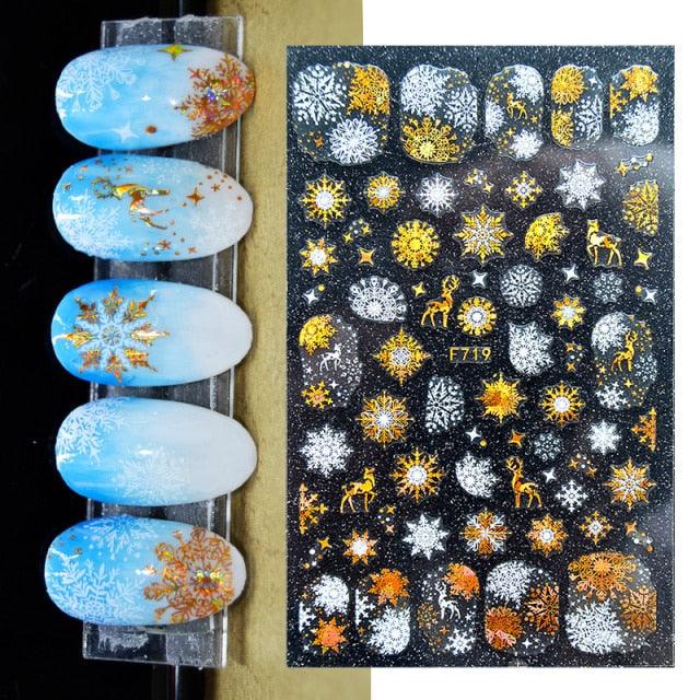 3D Nail Stickers Decals Snowflakes Elk Bear Christmas Xmas Transfer Stickers Nail Art Self-Adhesive Decals Decoration Nail Art Stickers Decals Christmas Snowflake Bronzing Christmas Slider Nail Art 3D Decals Decoration