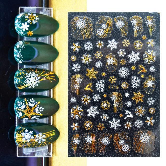3D Nail Stickers Decals Snowflakes Elk Bear Christmas Xmas Transfer Stickers Nail Art Self-Adhesive Decals Decoration Nail Art Stickers Decals Christmas Snowflake Bronzing Christmas Slider Nail Art 3D Decals Decoration