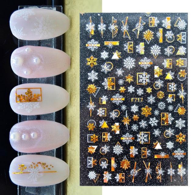 3D Nail Stickers Decals Snowflakes Elk Bear Christmas Xmas Transfer Stickers Nail Art Self-Adhesive Decals Decoration Nail Art Stickers Decals Christmas Snowflake Bronzing Christmas Slider Nail Art 3D Decals Decoration