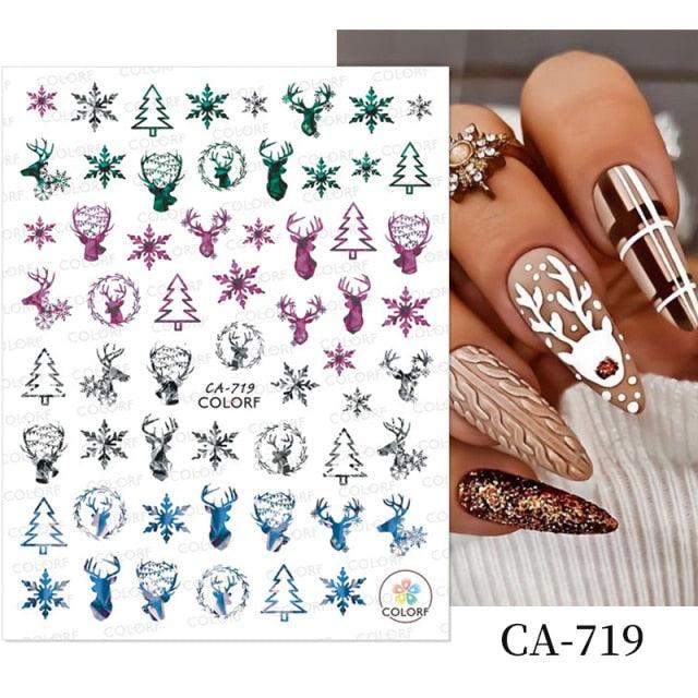 3D Nail Stickers Decals Snowflakes Elk Bear Christmas Xmas Transfer Stickers Nail Art Self-Adhesive Decals Decoration Nail Art Stickers Decals Christmas Snowflake Bronzing Christmas Slider Nail Art 3D Decals Decoration