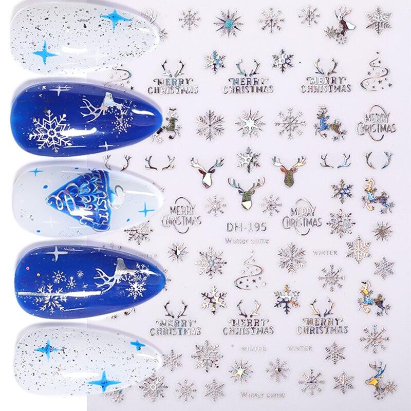 3D Nail Stickers Decals Snowflakes Elk Bear Christmas Xmas Transfer Stickers Nail Art Self-Adhesive Decals Decoration Nail Art Stickers Decals Christmas Snowflake Bronzing Christmas Slider Nail Art 3D Decals Decoration