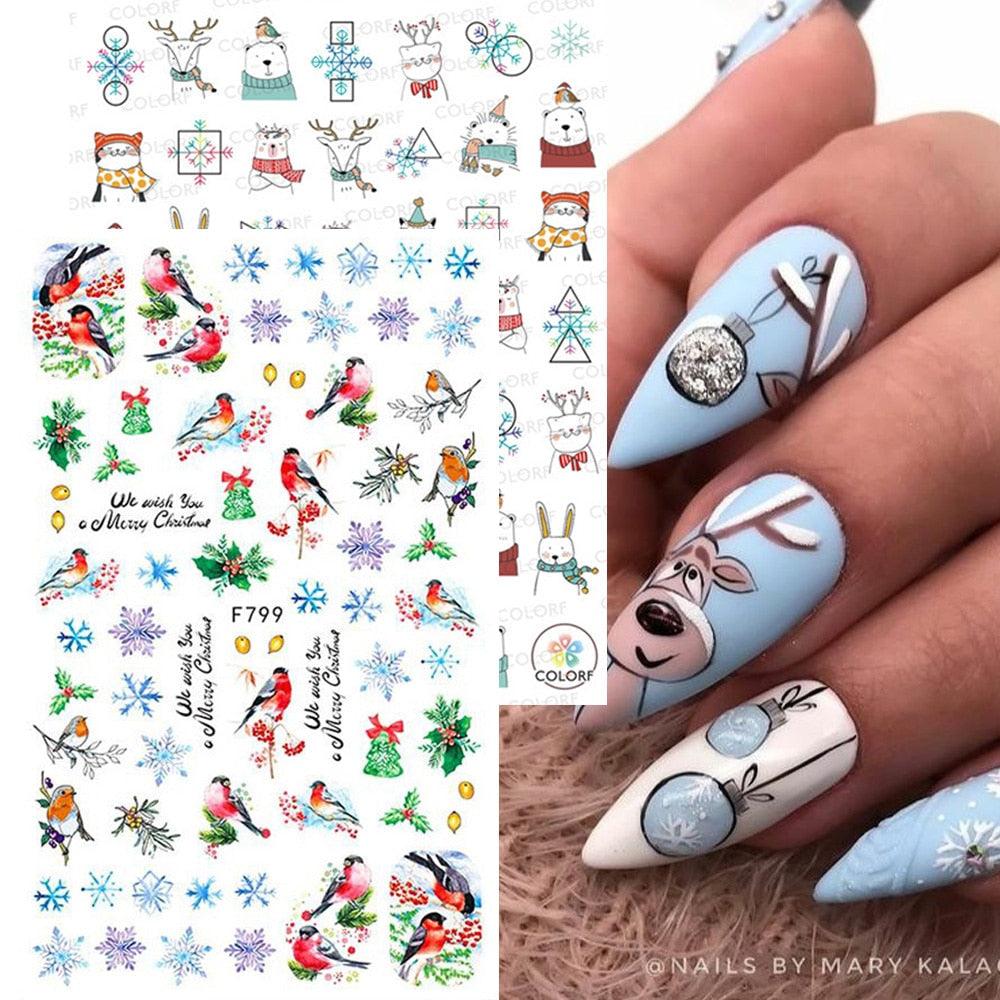3D Nail Stickers Decals Snowflakes Elk Bear Christmas Xmas Transfer Stickers Nail Art Self-Adhesive Decals Decoration Nail Art Stickers Decals Christmas Snowflake Bronzing Christmas Slider Nail Art 3D Decals Decoration