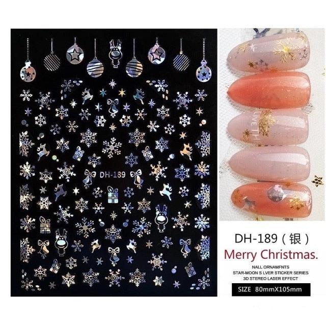 3D Nail Stickers Decals Snowflakes Elk Bear Christmas Xmas Transfer Stickers Nail Art Self-Adhesive Decals Decoration Nail Art Stickers Decals Christmas Snowflake Bronzing Christmas Slider Nail Art 3D Decals Decoration