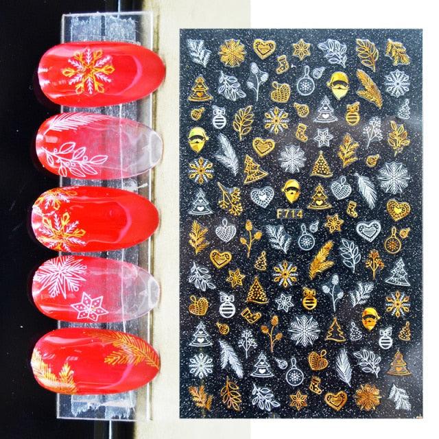 3D Nail Stickers Decals Snowflakes Elk Bear Christmas Xmas Transfer Stickers Nail Art Self-Adhesive Decals Decoration Nail Art Stickers Decals Christmas Snowflake Bronzing Christmas Slider Nail Art 3D Decals Decoration