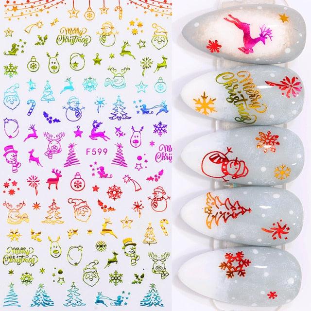 3D Nail Stickers Decals Snowflakes Elk Bear Christmas Xmas Transfer Stickers Nail Art Self-Adhesive Decals Decoration Nail Art Stickers Decals Christmas Snowflake Bronzing Christmas Slider Nail Art 3D Decals Decoration