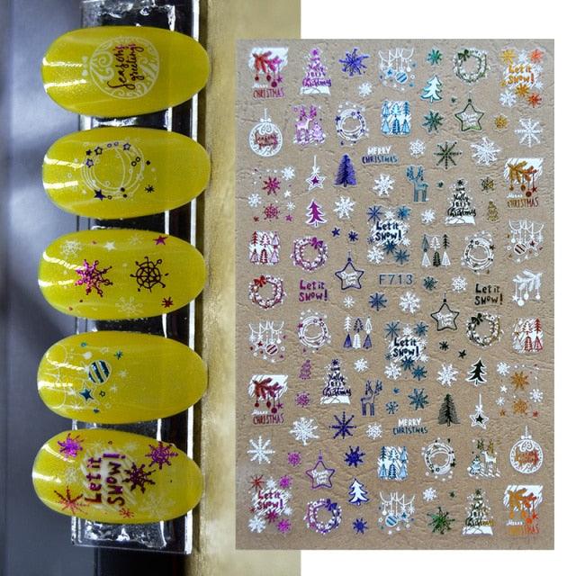 3D Nail Stickers Decals Snowflakes Elk Bear Christmas Xmas Transfer Stickers Nail Art Self-Adhesive Decals Decoration Nail Art Stickers Decals Christmas Snowflake Bronzing Christmas Slider Nail Art 3D Decals Decoration