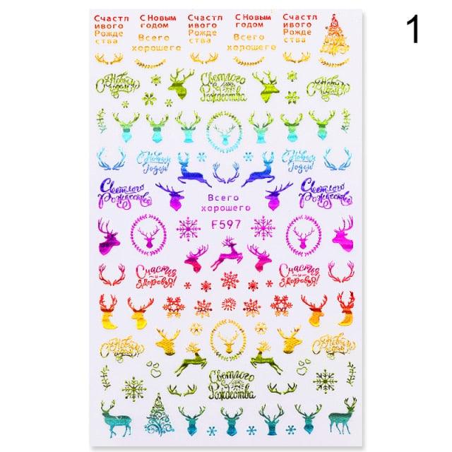 3D Nail Stickers Decals Snowflakes Elk Bear Christmas Xmas Transfer Stickers Nail Art Self-Adhesive Decals Decoration Nail Art Stickers Decals Christmas Snowflake Bronzing Christmas Slider Nail Art 3D Decals Decoration