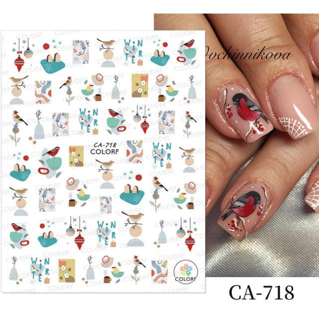 3D Nail Stickers Decals Snowflakes Elk Bear Christmas Xmas Transfer Stickers Nail Art Self-Adhesive Decals Decoration Nail Art Stickers Decals Christmas Snowflake Bronzing Christmas Slider Nail Art 3D Decals Decoration