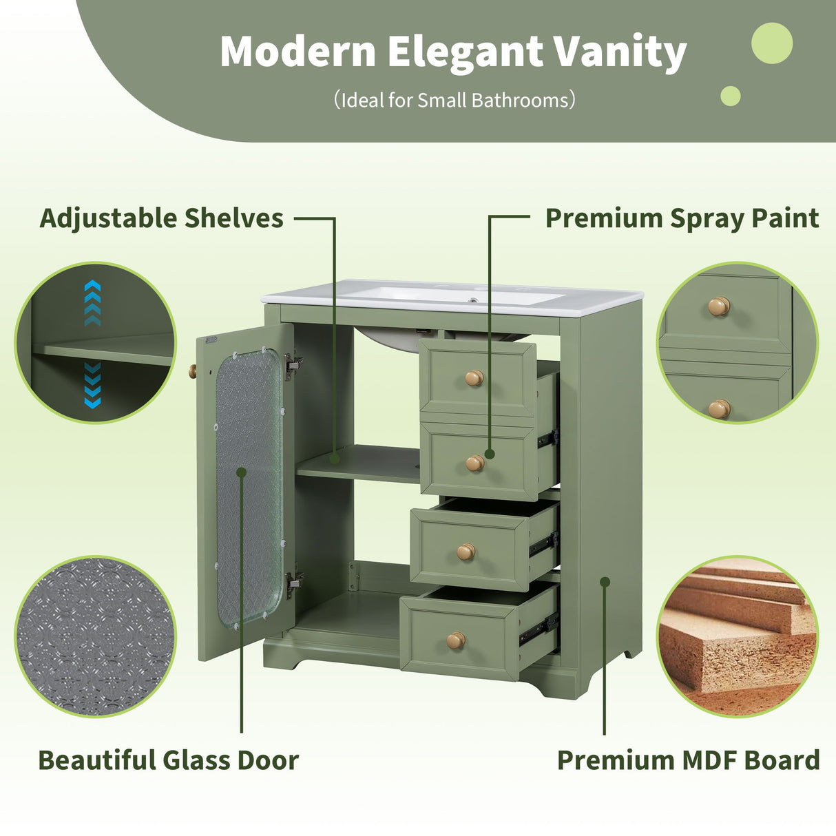 Bathroom Vanity With A Soft Close Glass Door, Adjustable Shelves, And Three Drawers by Couch.com