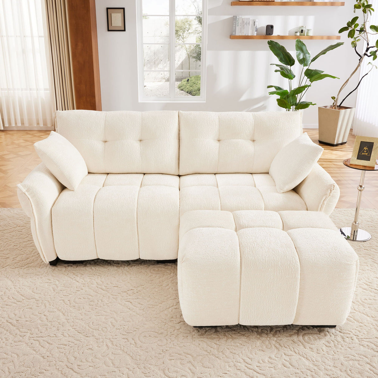 Elegant Sofa Set With Ottoman And Pillows, Textured Chenille, High Resilience Cushions by Couch.com