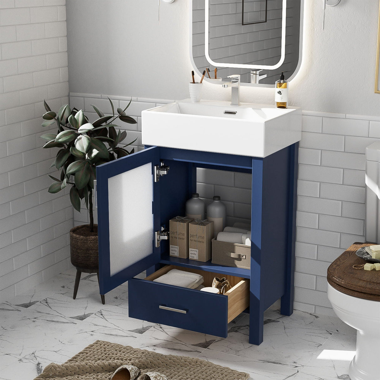 Bathroom Vanity With Ceramic Sink And Ample Storage, Ideal For Small Bathrooms by Couch.com