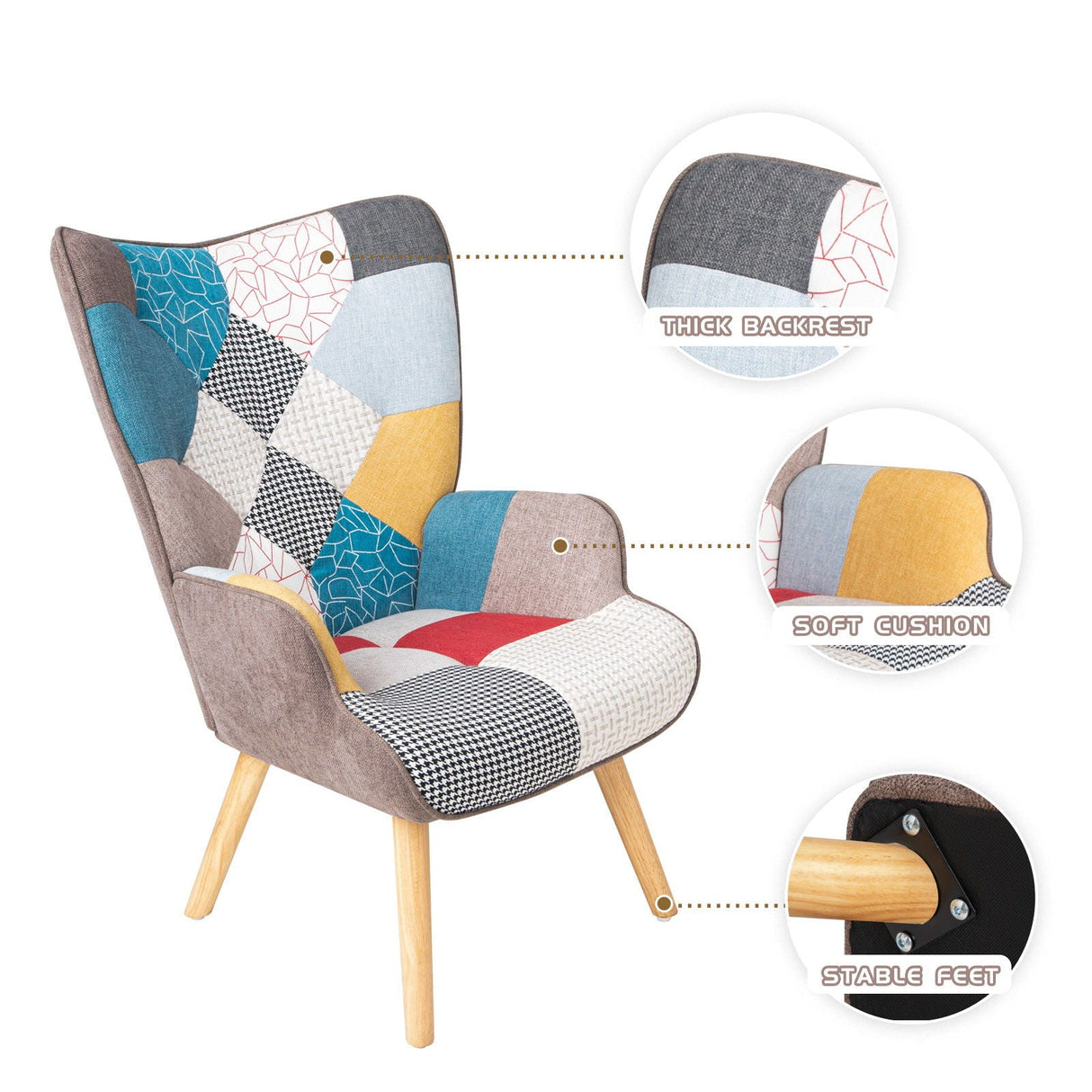 Accent Chair With Ottoman, Living Room Chair And Ottoman Set, Comfy Side Armchair For Bedroom, Creative Splicing Cloth Surface by Couch.com